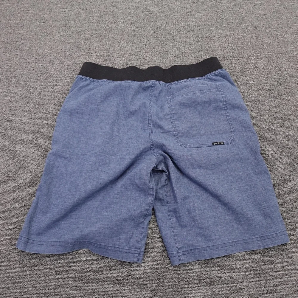 PrAna Bermuda Shorts Mens 33 Blue Chambray Elastic Waist 11 Inseam Casual Summer